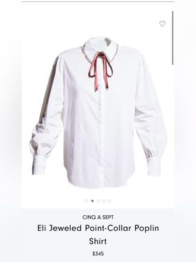 Cinq a Sept Eli Jewelled Point Collar Poplin Shirt size XS white with red tie